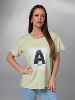 Салатова вінтажна футболка з принтом | 6845304