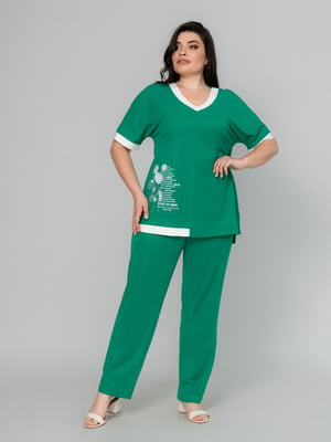 Прогулянковий зелений костюм брюки: блуза і штани | 6845348