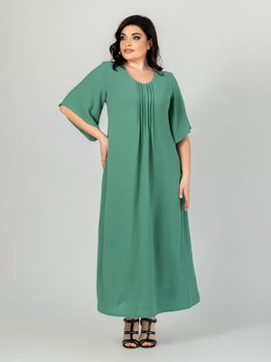 Зеленое платье А-силуэта с втачным рукавом | 6845361