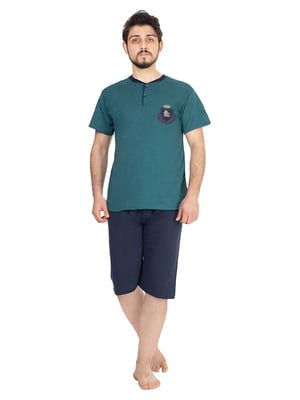 Піжама темно-зелена: шорти та футболка | 6845414