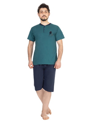Піжама темно-зелена: шорти та футболка | 6845415