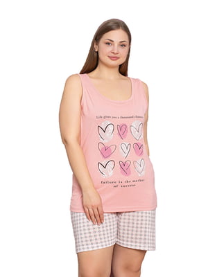 Піжама рожева з принтом: шорти та майка | 6845430