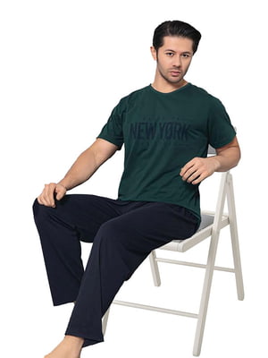 Піжама темно-зелена: штани та футболка | 6845439