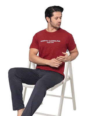 Піжама червона з принтом: штани та футболка | 6845443
