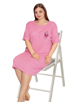 Нічна сорочка бавовняна рожева з принтом | 6845386