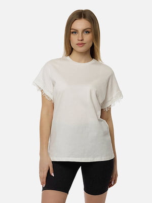 Жіноча футболка слім S молочний Crep ЦБ-00216946 | 6841805