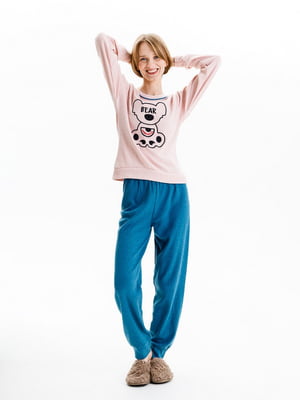 Жіноча піжама L пудровий Lindros ЦБ-00233218 | 6844202