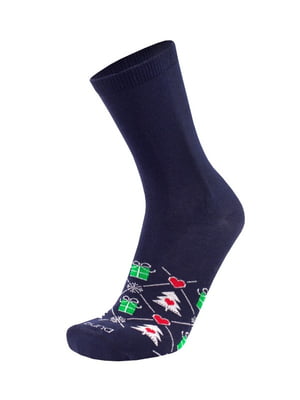 Шкарпетки темно-сині новорічні бавовняні | 6845795