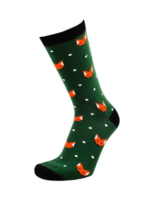 Шкарпетки темно-зелені в принт демісезонні із бавовни | 6845808