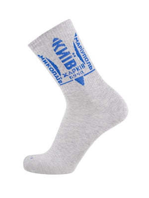 Шкарпетки світло-сірі патріотичні “МАРІУПОЛЬ БУЧА КИЇВ” | 6845830