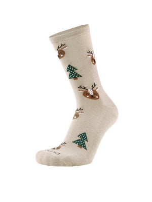 Шкарпетки сіро-бежеві бавовняні, з махровим слідом | 6845850