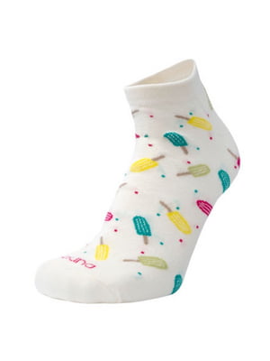 Шкарпетки бавовняні молочного кольору в принт | 6845890