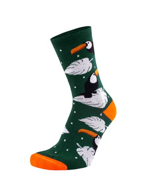 Шкарпетки бавовняні зелені в принт | 6845896