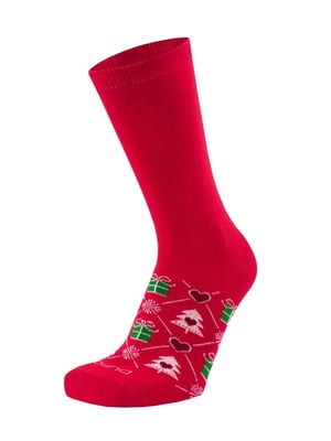 Шкарпетки червоні бавовняні в принт | 6845931