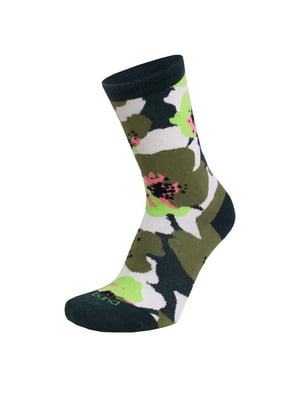 Шкарпетки темно-зелені бавовняні в принт | 6845963