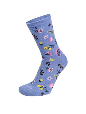 Шкарпетки блакитні бавовняні в принт | 6845967