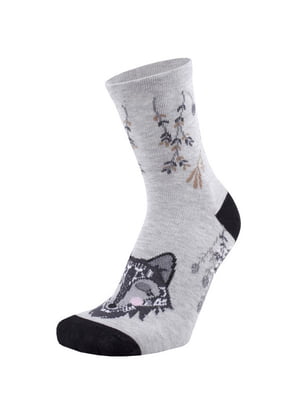 Шкарпетки сіро-бежеві бавовняні в принт | 6846003