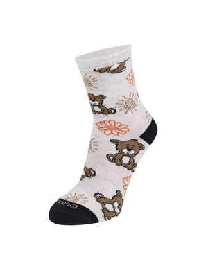 Шкарпетки сіро-бежеві "Ведмедики" | 6846053