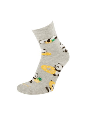 Шкарпетки бавовняні світло-сірі з принтом | 6846086