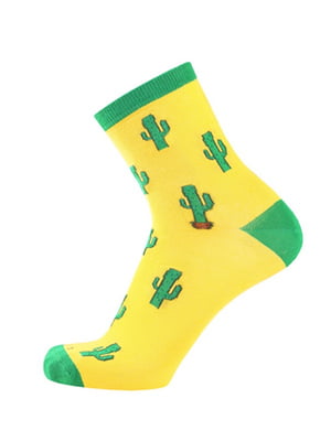 Шкарпетки бавовняні жовті в принт | 6846306