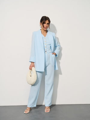 Мусліновий світло-блакитний костюм-трійка: жакет, жилет та штани | 6846684