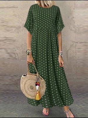 Довга зелена сукня вільного фасону в горошок | 6846761