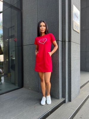 Бавовняна червона сукня-футболка з принтом | 6846813
