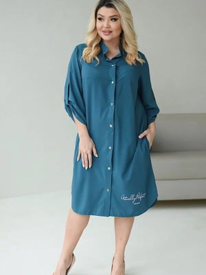 Сукня-сорочка кольору морської хвилі з кишенями | 6846864