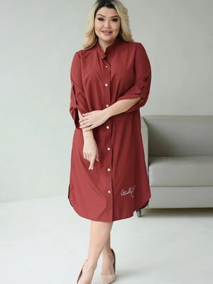 Сукня-сорочка теракотового кольору з кишенями | 6846865