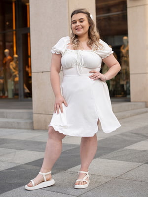 Біла сукня міні з креп-жатки з корсетною спинкою на шнурівці | 6847335