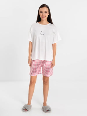 Комплект біло-рожевого кольору: футболка та шорти | 6847395