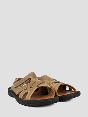 Кожаные бежевые сандалии на липучках | 6847642