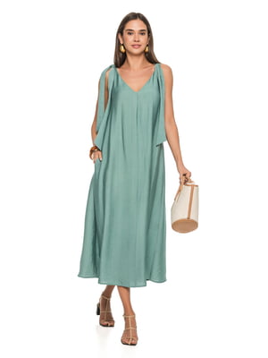 Сукня А-силуету бірюзового кольору з зав’язками на плечах  | 6831807
