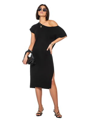 Чорна бавовняна сукня-футляр з розрізом | 6831828