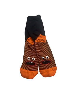 Чорно-помаранчеві шкарпетки в смужку з малюнком | 6847811