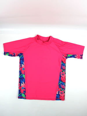 Купальна футболка рожева з принтом | 6847898