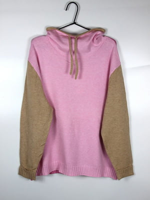 Рожево-бежевий светр з коміром-стійкою на шнурку | 6848026