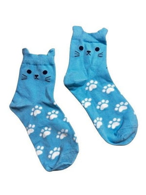 Блакитні шкарпетки з принтом “Котики” | 6848200