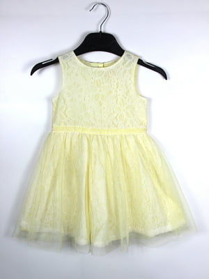 Мереживна світло-жовта сукня, декорована фатином | 6848376
