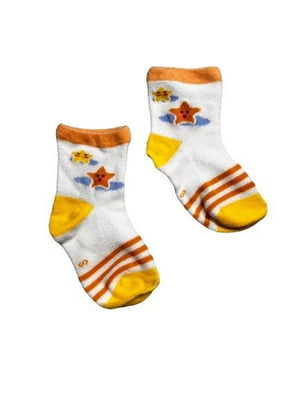Біло-помаранчеві шкарпетки зі смужками та малюнком | 6848605