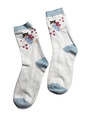 Шкарпетки біло-блакитні з малюнком | 6848619