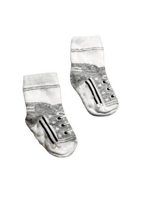 Шкарпетки біло-сірі з малюнком з ефектом антиковзання | 6848735
