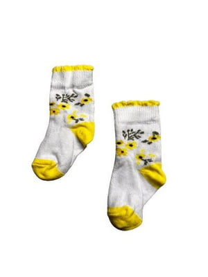 Шкарпетки біло-жовті з квітковим малюнком | 6848833