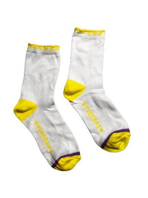 Шкарпетки біло-жовті з написом | 6848989