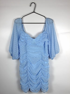 Коротка блакитна сукня в горох зі зборками | 6849231