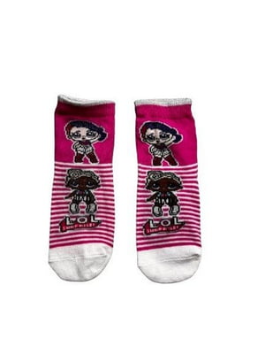 Шкарпетки рожево-білі в смужку з малюнком | 6849449
