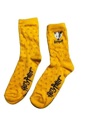 Жовті шкарпетки з малюнком та написом | 6849567