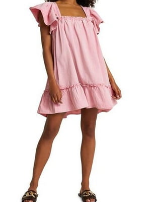 Коротка рожева сукня з вирізом “каре” та оборкою | 6849637
