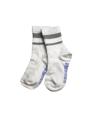 Білі шкарпетки з сірими смужками та написом | 6849648