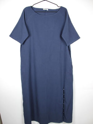 Синя сукня прямого крою з розрізом на гудзиках | 6850042